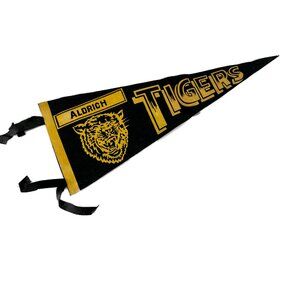 Vintage Felt Pennant Aldrich Tigers Souvenir 18" X 7" Flag Blue Gold